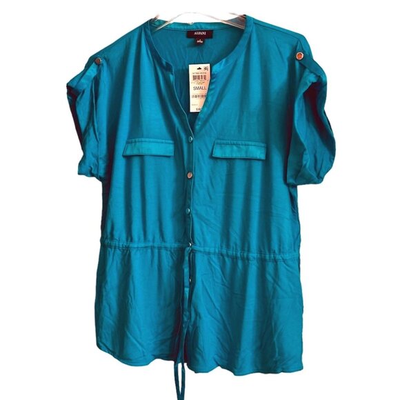 Alfani Women's Small Basic Classic Blouse Elastic Waistband Roll Sleeves - Picture 5 of 9